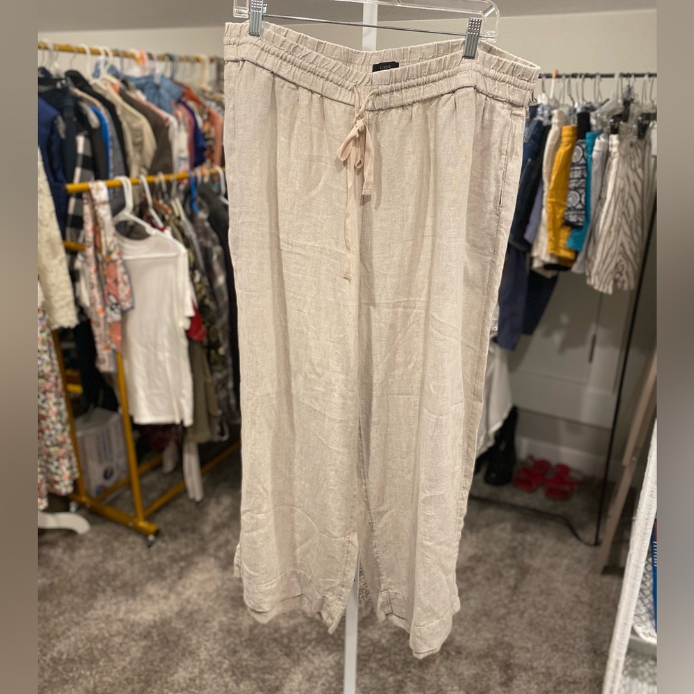 J. Crew Wide Leg Seaside Crop Pants in Linen Beige Taupe XL Tall